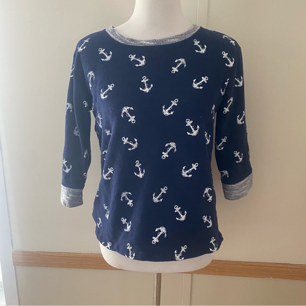 I.B. Diffusion Anchor Knit 3/4 Top Blouse preppy Nautical beach